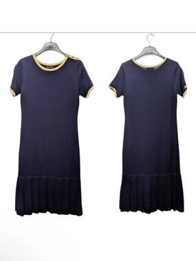 SUTTON STUDIO Drop Waist Pleated Nautical Dress 8